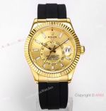 Grade One Replica Rolex Sky-Dweller Oysterflex Strap Champagne Dial 9001 Men Watch